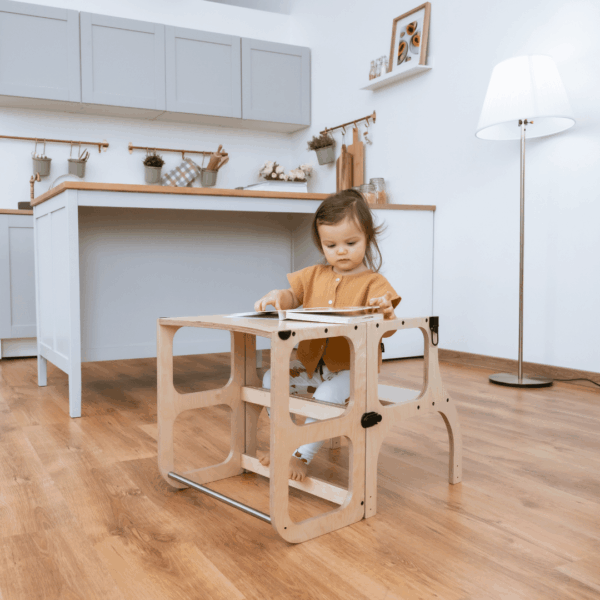 STEP'n'SIT® Convertible 2-in-1 Helper Tower/Table With Support Legs - Natural wood