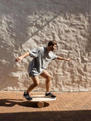 Rectangular Balance Board With Exercise Roll - Centered Logo